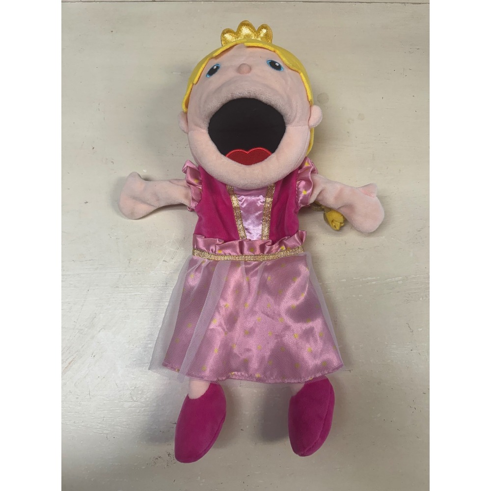 Fiesta Blonde Princess Plush Hand Puppet Pink Gold Dress Movable Mouth 15 Inch